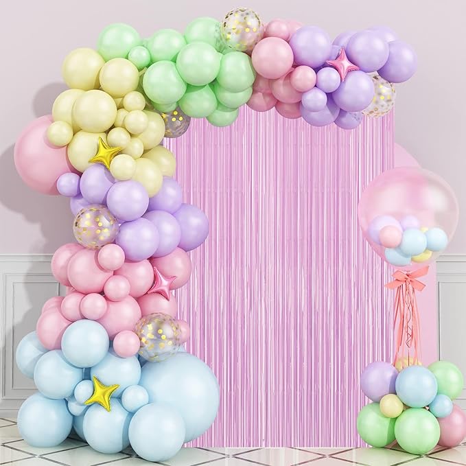 2 Pack Pastel Purple Foil Fringe Backdrop Curtains, Tinsel Streamers Birthday Party Decorations for Girl, Fringe Backdrop for Graduation, Baby Shower, Gender Reveal, Halloween Party