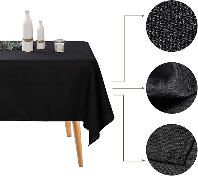 Ascoza 2pack 90x156 Inch Black Rectangular Tablecloth 8 Feet Table Cloth in Polyester Fabric for Wedding/Banquet/Restaurant/Parties