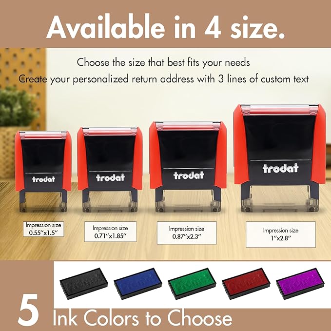 Custom Stamps Self Inking - Personalized Rubber Stamp Set – Use for Address, Logo, Signature, Return Address, Name Stamp - Multiple Font, Ink Color Options (Square)