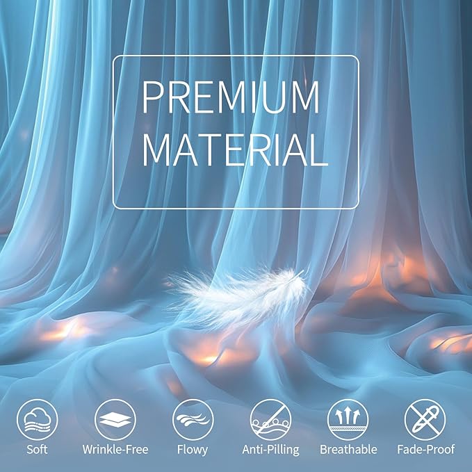 Baby Blue Tulle Backdrop Curtain with Lights String - 10x8ft Sheer Backdrop with 250 LEDs for Wedding, Baby Shower, Bridal Shower, Birthday Party Photo Shoot Background and Home Decorations