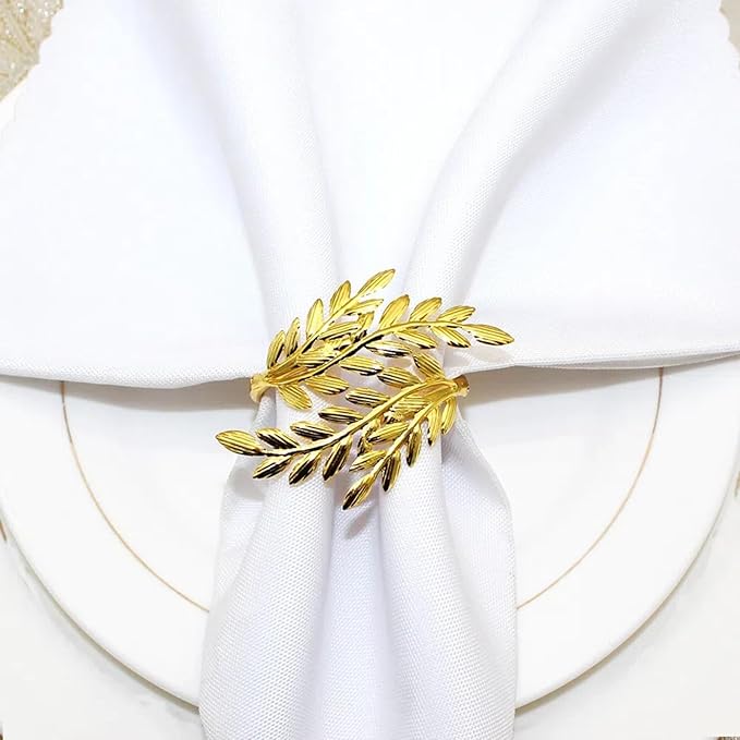 Gold Leaf Napkin Rings Set of 6,Metal Wheat Leaf Napkin Rings for Party Decoration, Dinning Table and Daily Use (Leaf 6pcs)
