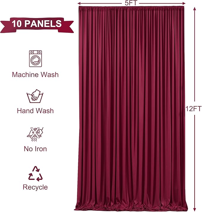 50ft x 12ft Burgundy Backdrop Curtains Wrinkle Free Backdrop Curtain for Wedding Parties Maroon Fabric Backdrops Drapes Back Drop Cloth Bridal Shower Stage Curtains Wedding Decorations for Reception