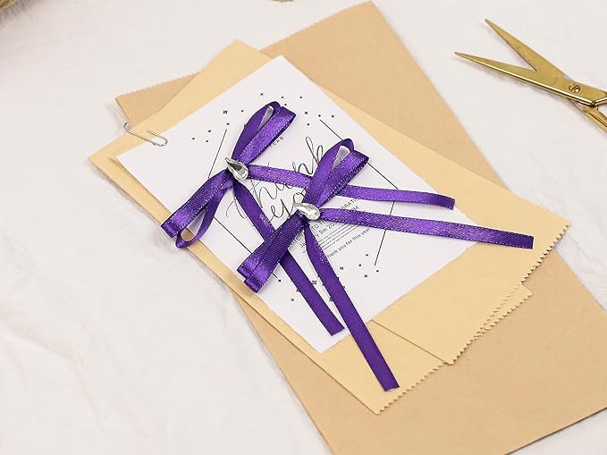 Purple Satin Ribbon 1/4 inch X Continuous 50 Yards, Single Face Polyester Ribbon Perfect for Gift Wrapping, Flower Bouquet, Wedding Decor, Crafts, Bow Making, Sewing and More