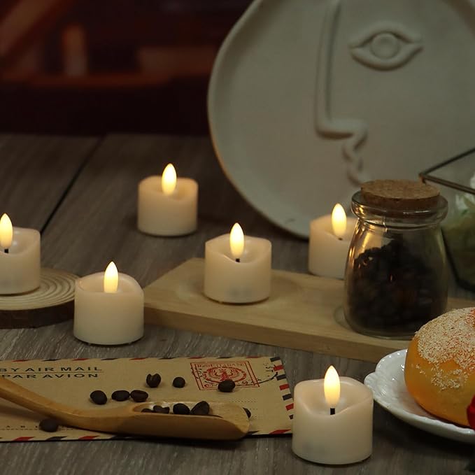 12 Pack Battery Operated Votive Candles 1.5 x 1.67 inches Flameless Votive Tealights Black Wick Tea Lights LED Electric Fake Candles Realistic for Wedding Christmas Thanksgiving Party Decoration