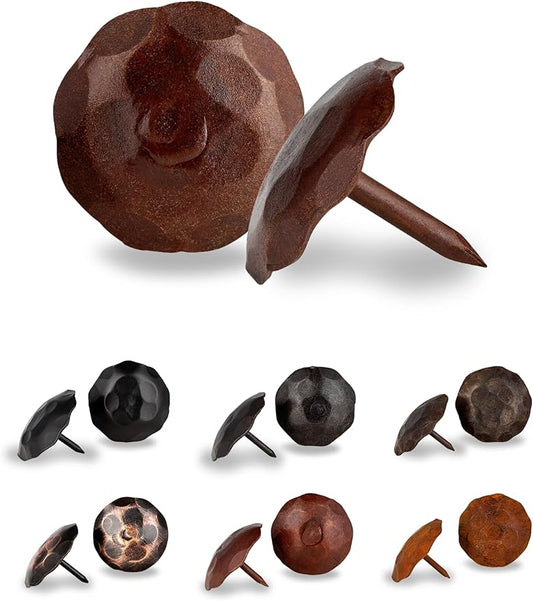 50 Pack 1" Small Round Head Iron Clavos Decorative Nails – Sealed Rusted – Handmade Rustic Round Fasteners for Farmhouse Shutter, Faux Wood, Barn Door, Shutters, and Gates – Ornamental Wood Accent