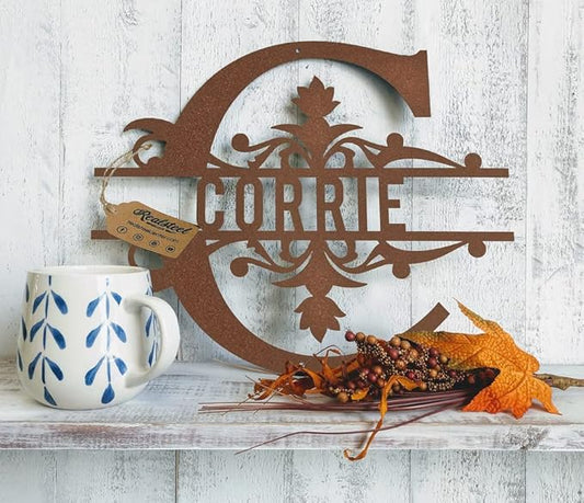 RealSteel Metal Split Letter Monogram – Personalized Last Name Sign for Home & Outdoor Décor – Custom Metal Wall Art – Family Name Sign, Welcome Sign