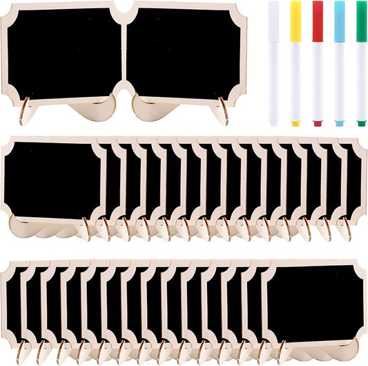 Swpeet 30Pcs Mini Chalkboards Signs with Liquid Chalk Markers and Easel Stand, Rectangle Notch Message Board Signs for Weddings Place Cards, Birthday Parties, Table Numbers and Event Decorations