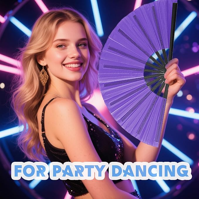10 Pcs Loud Clap Fans for Line Dancing Bulk, Boots on The Ground Dance Fans Bulk, Chinese Kung Fu Tai Chi Large Hand Fans for Women Foldable for Festival Dance Party Popping Clacking (Black)