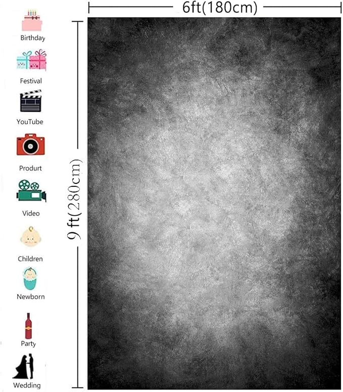 6x9ft Abstract Black Gray Portrait Photography Backdrops Photo Studio Prop Background for Children Adult