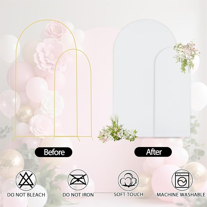 WEERRW White Arch Backdrop Cover Set of 2 Spandex Fitted Round Top Chiara Backdrop Stand Stretchy Wedding Covering for Event Birthday Party Banquet Decoration (6FT, 7.2FT)