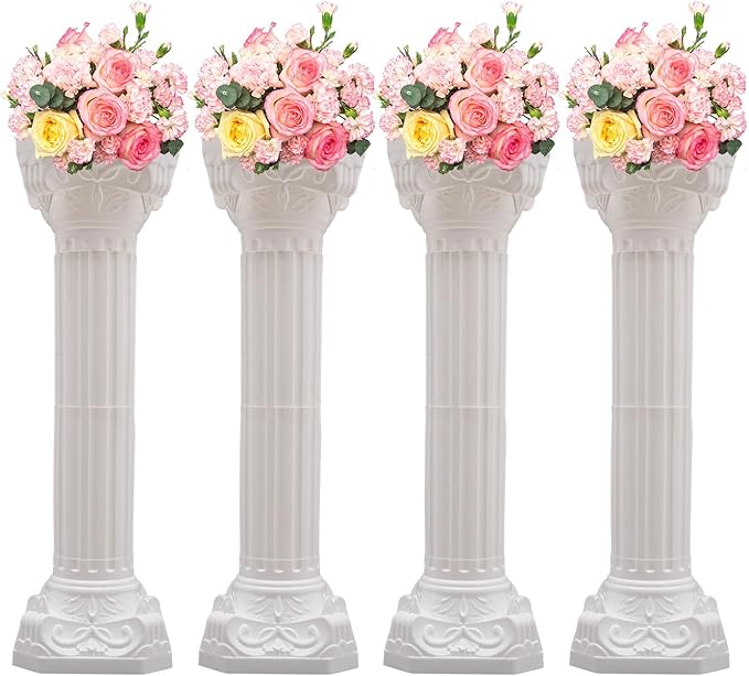 Roman Pillars Decoration Party Flower Pot Columns Set 4Pcs Decor Pedstal Stand 10.63x34.65in Style2 Flower Floral Wedding Party Event Road Decorative Columns (10.63 * 34.65in Style2)