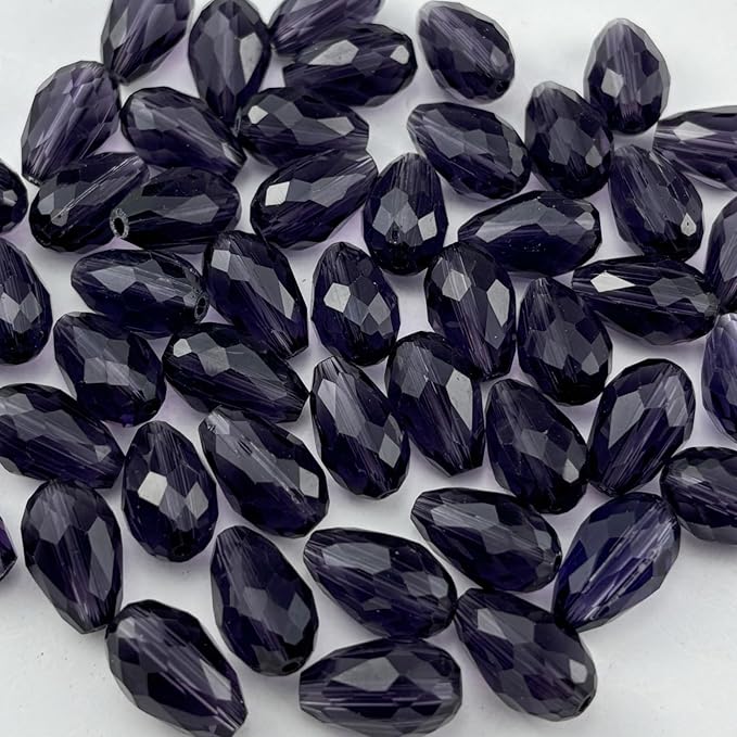 130pcs 6x8mm Teardrop Crystal Glass Beads for Jewelry Making, Faceted Vertical Hole Teardrop Glass Spacer Beads for Wind Chimes Bracelet Earring Necklace DIY Craft(Violet)
