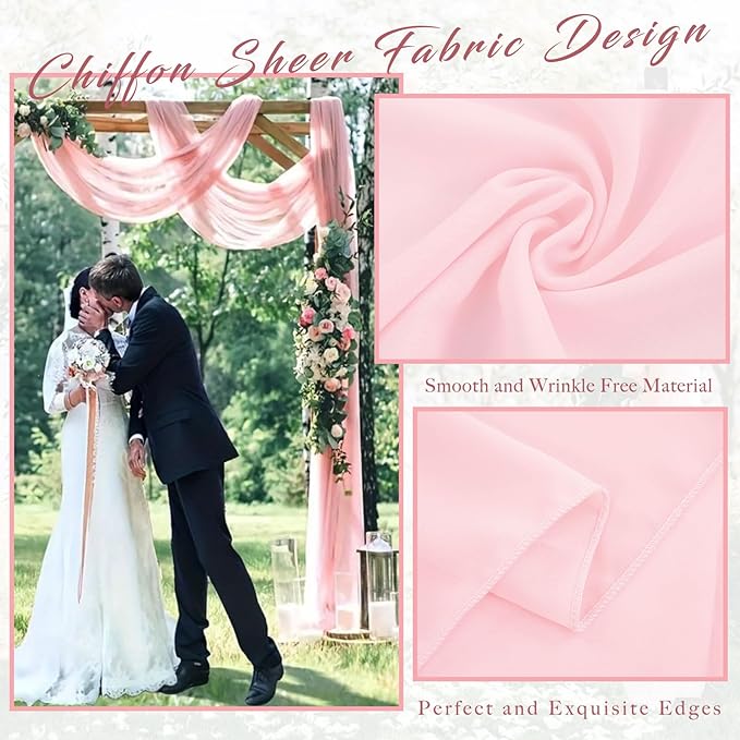 4 Panels Wedding Arch Draping Fabric 20Ft Length x 28" Width Light Pink Arch Drapes Chiffon Fabric Sheer Curtains Backdrop for Party Bridal Decor Wedding Ceremony Ceiling Stage Reception Decorations