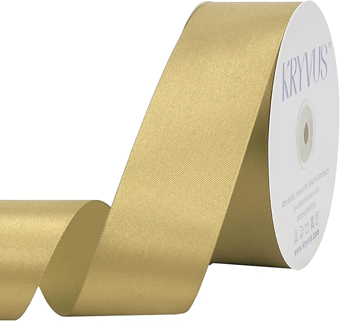 Light Gold Satin Ribbon 1-1/2 inch X Continuous 50 Yards, Single Face Polyester Ribbon Perfect for Gift Wrapping, Flower Bouquet, Wedding Decor, Crafts, Bow Making, Sewing and More