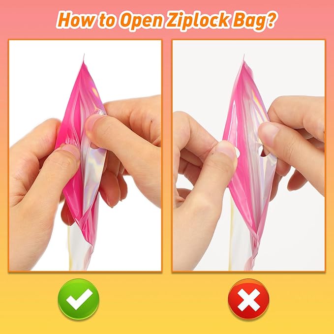 Funfery 100 Pack Gradient Holographic Bags,Mylar Resealable Bag with Zipper,Clear Window Packaging Pouchs,Smell Proof Foil Bag for Food Storage,Sample Jewelry Bags(4.7×7In,Hot Pink Orange)