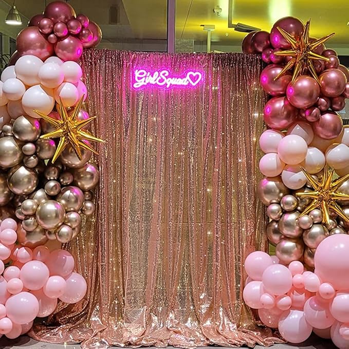 Poise3EHome Rose Gold Sequin Backdrop Curtain, 4 Pieces 3FT x 8FT Sequin Backdrop Panels,Sequence Wedding Party Background Drapes