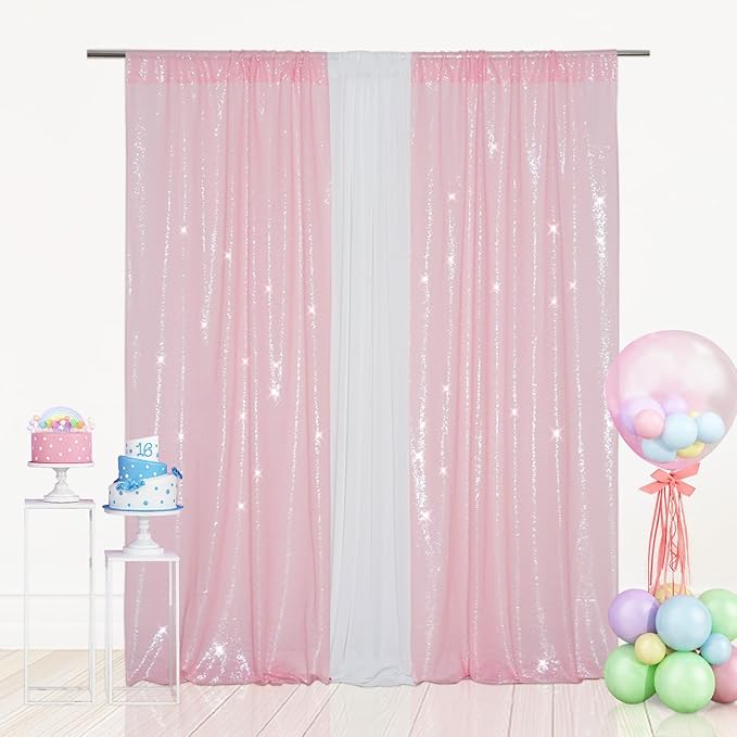 Eternal Beauty Pink Sequin Backdrop Curtains, Valentine's Day Shimmer Back Drop 2Panels-2FTx8FT for Christmas, Party, Birthday, Photography, Wedding, Baby Shower Event Decoration