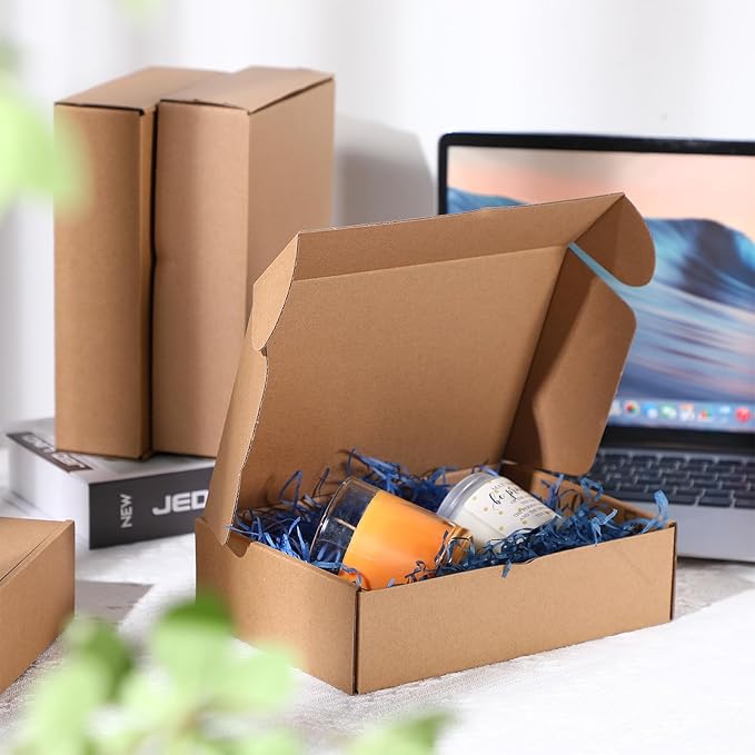 Qilery 100 Pcs Shipping Boxes Cardboard Gift Corrugated Cardboard Brown Boxes Mailer Packaging for Mailing Small Business Present (6 x 4 x 2 Inch)
