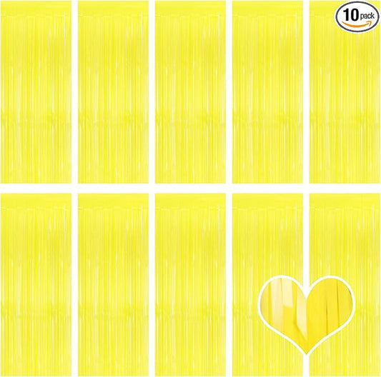 10 Pack Yellow Foil Curtain Backdrop 3.2ft x 8.2ft Macaron Tinsel Foil Fringe Curtains Streamer Photo Booth Backdrop for Birthday Party Baby Shower Engagement Wedding Holiday Decor (Macaron Yellow)
