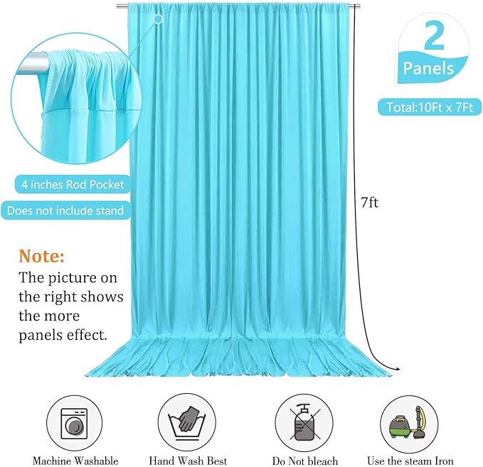 10 x 7 Feet Sky Blue Backdrop Curtain for Partie, Background Curtains for Photoshoot, Birthday, Wedding, Halloween, Thanksgiving, Christmas, New Year Party Decorations 5Ft x 7Ft, 2 Panels