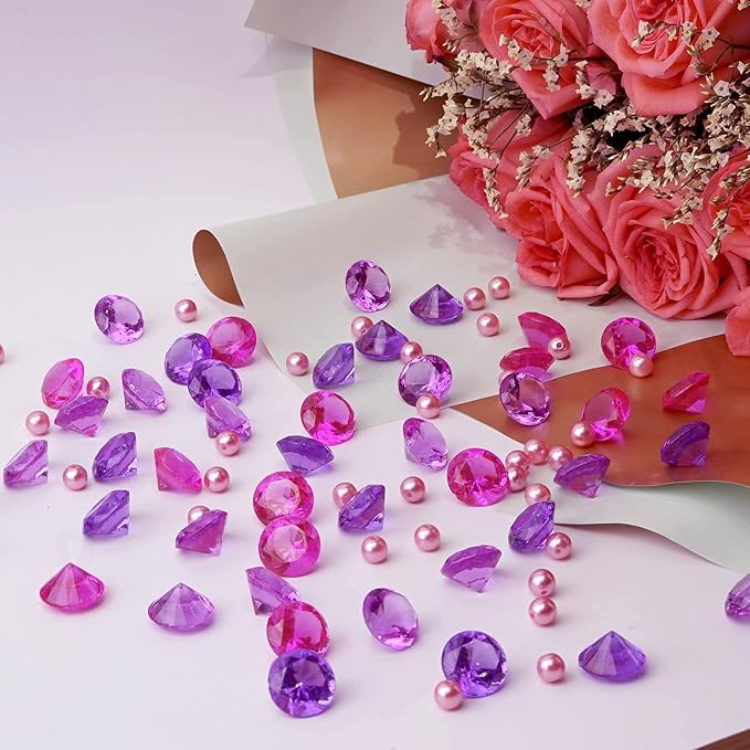HappyFiller Fall Thanksgiving Decoration 720 Pcs Purple Acrylic Diamonds Gems,Wedding Diamond Confetti Party Favor,Table Scatters,Treasure Gemstones,Floral Home Centerpieces,Mix 0.8" and 0.4"