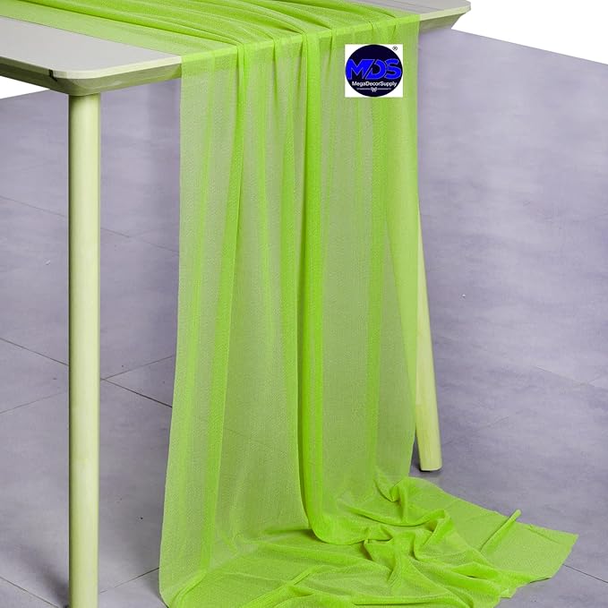 MDS Halloween Chiffon Table Runner - 12 Pack, 29 x 170 Inches, 14ft Each - Sheer Spooky Table Runners for Haunted House Parties, Trick-or-Treat Tables, Witchy Décor, Wedding & Events - Parrot Green