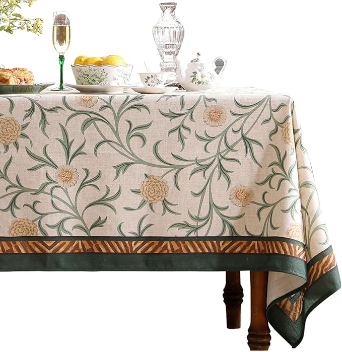patdrea Designer French Linen Table Cloth for Rectangle Table,Vintage Fall Decorative Tablecloth,Floral Decoration Cover for Kitchen Dining Christmas,Tea Party,Thanksgiving,63"x110"-Littledaisy