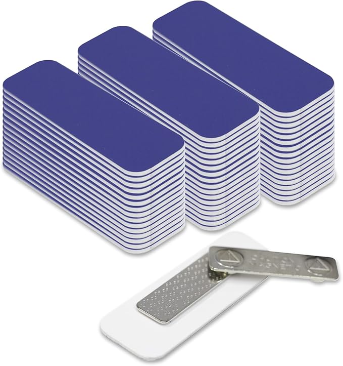Name Tag/Badge Blanks - 100 Pack - 1" X 3" (Blue) Round Corners, Magnetic Backing