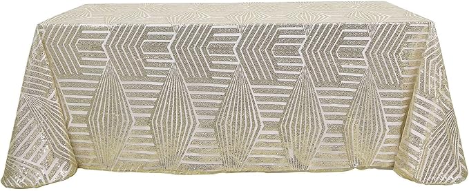 Efavormart 90"X132" Champagne Sparkly Sequin Geometric Tulle Rectangular Tablecloth