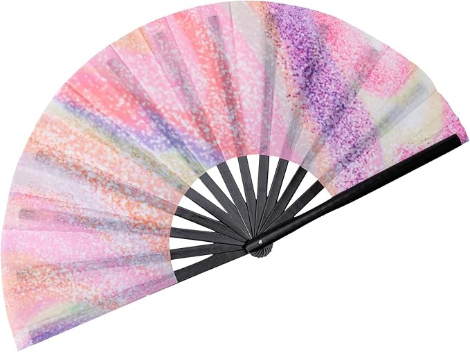 Amajiji Large Folding Hand Rave Fan Popping Fan for Line Dancing Clacking Fans for Boots On The Ground Dance,Party,Decoration,Festival (Psychedelic Neon)