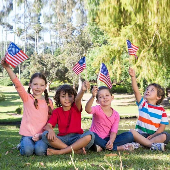 6 Pcs 8x12 Inch American Flags on Stick, Small US Wood Stick Flag with Kid-Safe Spear Top, American Flags for Outside, Memorial Day Decorations, 4th of July Decorations, Veterans Day Decor