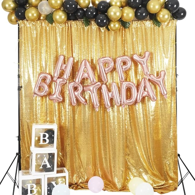 Juya Delight Gold Sequin Backdrop Curtain, 6FTx6FT NO See-Through Glitter Photo Backdrop for Birthday, Party, Wedding Decoration Sparkle Photoshoot Background