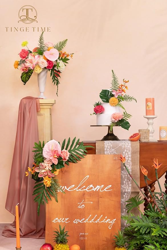 TINGE TIME Artificial Flowers Combo, Fake Flowers Box for DIY Wedding Bouquets Table Centerpieces Floral Arrangements Party Baby Shower Home Summer Decorations (Tropical Citrus & Pink)