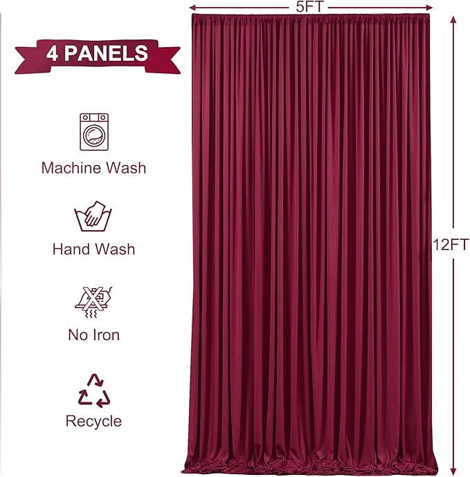 20ft x 12ft Burgundy Backdrop Curtains Wrinkle Free Backdrop Curtain for Wedding Parties Maroon Fabric Backdrops Drapes Back Drop Cloth Bridal Shower Stage Curtains Wedding Decorations for Reception