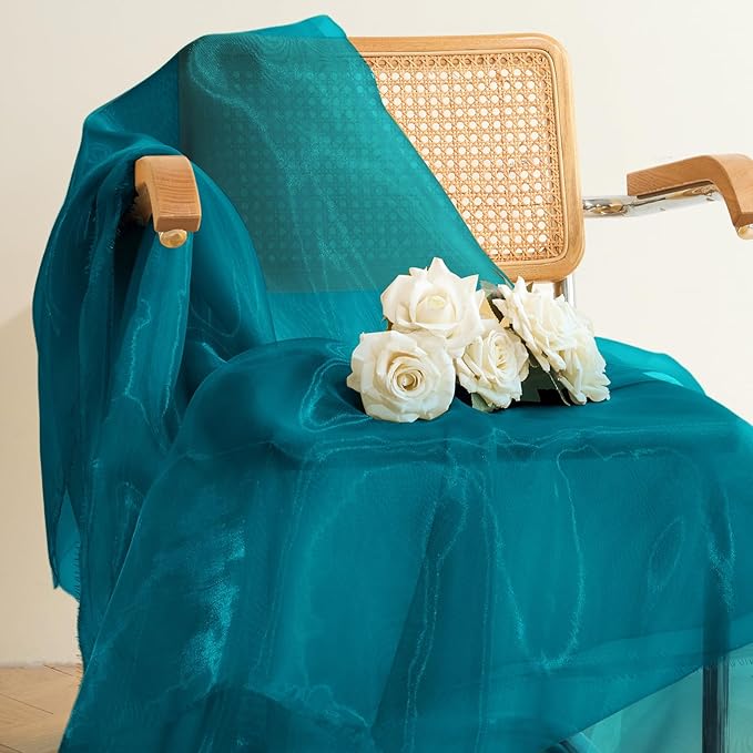 P Pothuiny Sheer Organza Fabric by The Yard, 3 Yards x 60 Inch Wide Bridal Teal Organza Tulle Fabric Roll Shiny Gauze Fashion Dress Sewing Craft for Wedding Party Decorations Backdrop