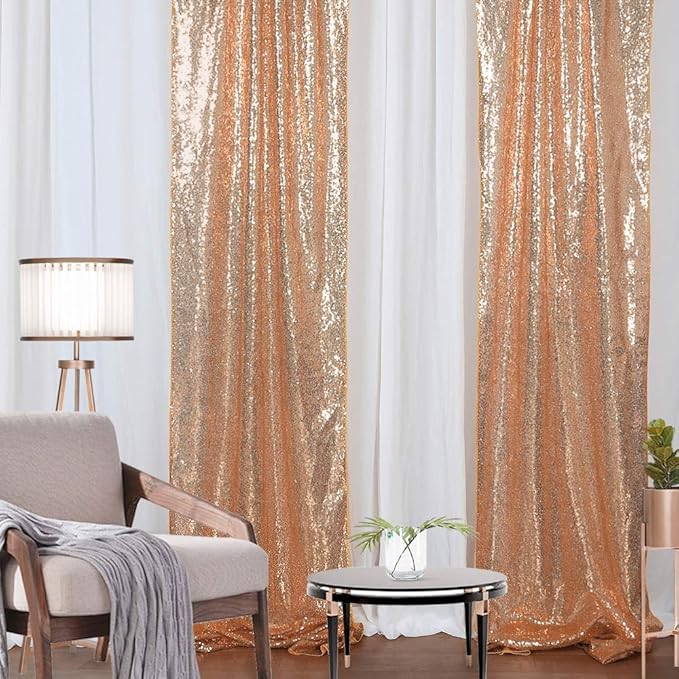 Backdrop Curtain Drapes 2 Panels Rose Gold Party Sequin Background 2FT x 8FT Wedding Ceremony Birthday Decorations Shimmer Fabric