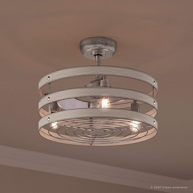 Urban Ambiance Luxury Modern Farmhouse Indoor Ceiling Fan, Small Size: 18.1" H x 23.5" W, with Modern Style Elements, Galvanized Steel Finish, UHP9030 from the Adelaide Collection