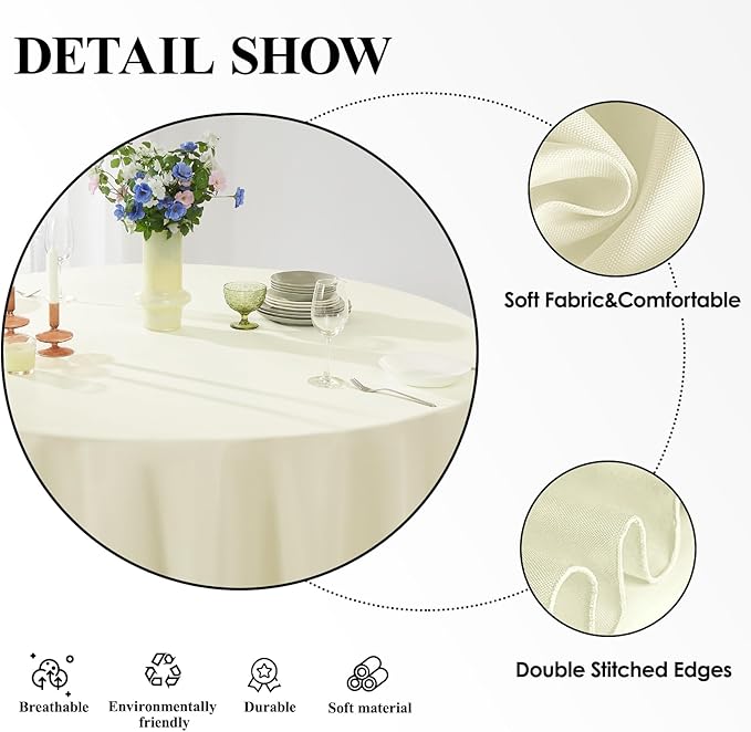Round Tablecloth 120 Inch Tablecloth 8 Pack Ivory Table Cloths Washable Decorative Linen Polyester TableClothes Cover for Dining Table Banquets Buffet Parties and Wedding