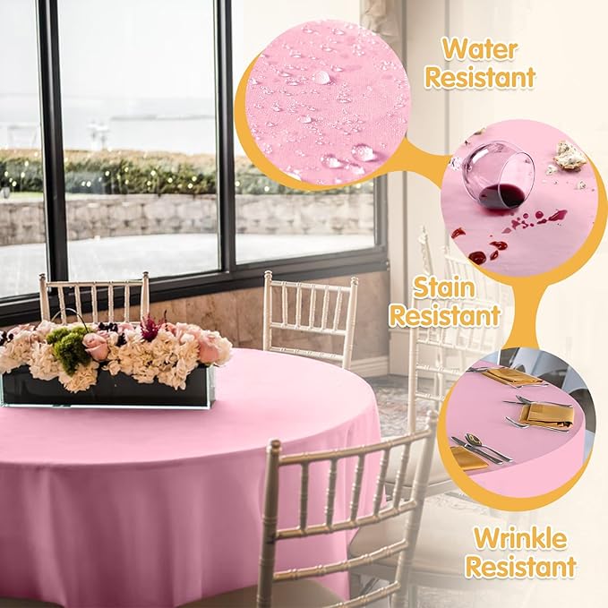BRILLMAX 8 Pack Pink Round Tablecloths 90 Inch - Circle Bulk Linen Polyester Fabric Washable Table Cloth Cover for Wedding Reception Banquet Birthday Party Buffet Restaurant