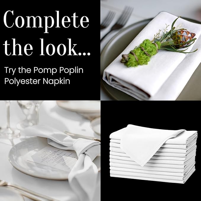 Pomp White 120" Inch Round Premium Polyester Tablecloth (2Pack) | Wrinkle + Stain Resistant Easy Care Fabric | Fits Round or Circle Table