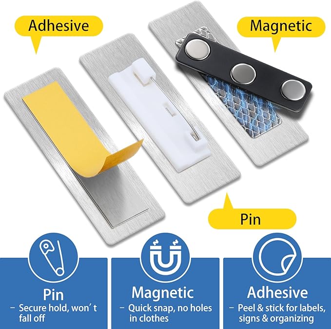 Metal Custom Name Tags – Personalized Engraved Name Badges with Pin, Magnetic or Adhesive Backing, 1×3 Inch ID Badge(Gold)