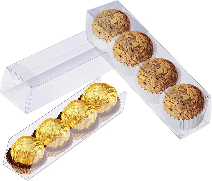50 PCS Clear Favor Boxes, Macaron Gift Boxes with Inserts, Truffle Boxes, Clear Candy Boxes for Christmas, Wedding, Baby Birthday Party, 6.3"x1.5"x1.4"