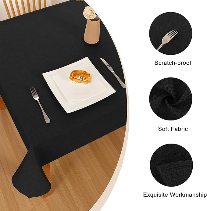 Hiasan 2 Pack Faux Linen Rectangle Tablecloth - Wrinkle and Stain Resistant Washable Table Cloth for Kitchen Dining Room Holiday Table Cover for Dinner, Black, 70 x 120 Inch