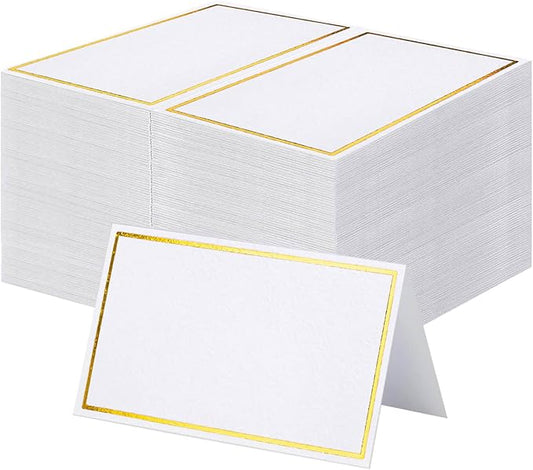 60Pcs Premium Place Cards With Gold Foil Border - 2" x 3.5" Tent Cards for Wedding, Table, Dinner Parties - Small Escort and Name Cards