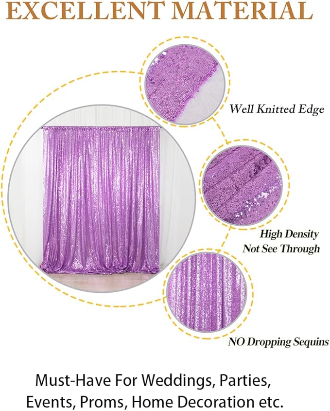 ShinyBeauty Sequin Backdrop Lavender 10x10FT Background for Photography Light Purple Wedding Backdrops 10FT Baby Birthday Photo Booth Decoration Glitter Curtain for Party Fabric Backdrop