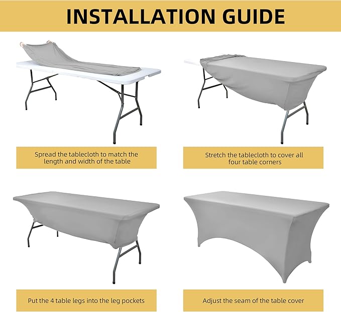 114 10-Pack 6ft Spandex Table Covers for Rectangle Standard Folding Tables - Wrinkle Resistant Stretch Tablecloths - Ultimate Fitted Table Protector for Parties, Banquet, and Wedding