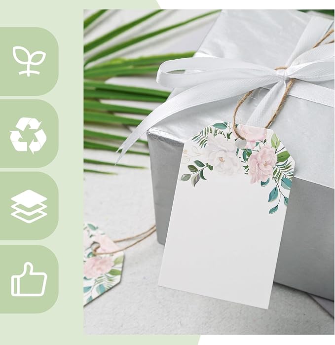 VGOODALL 40PCS Floral Gift Tags with String - Thank You Paper Tags for Baby Shower, Birthday, Wedding, Bridal Shower, DIY Gift, Party Favor Decor