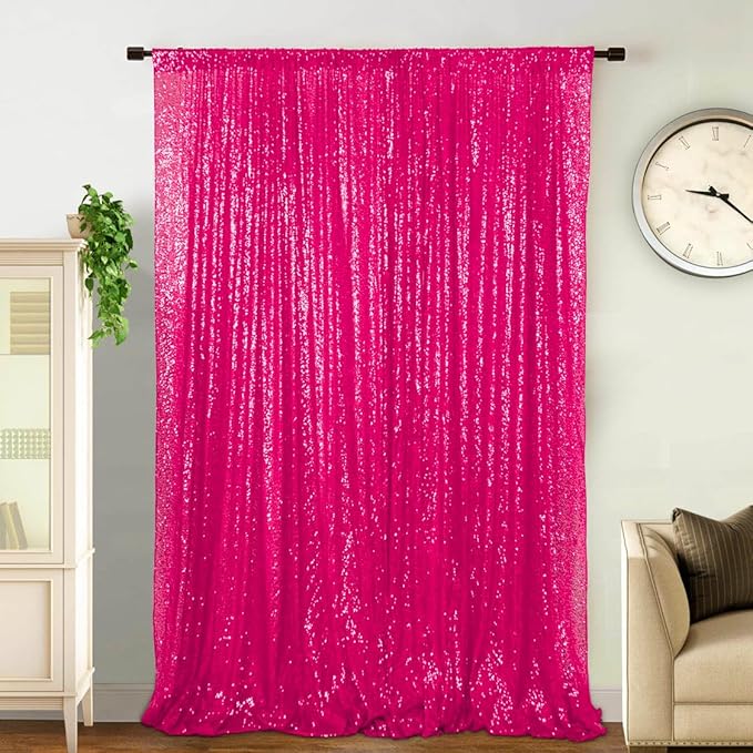 DUOBAO Sequin Backdrop Curtain Hot Pink Photo Background 4FTx7FT Sequin-Backdrop Baby Shower Curtains for Pictures Shimmer Wall Backdrop for Wedding Party Decorations(4FTx7FT, Fuchsia)