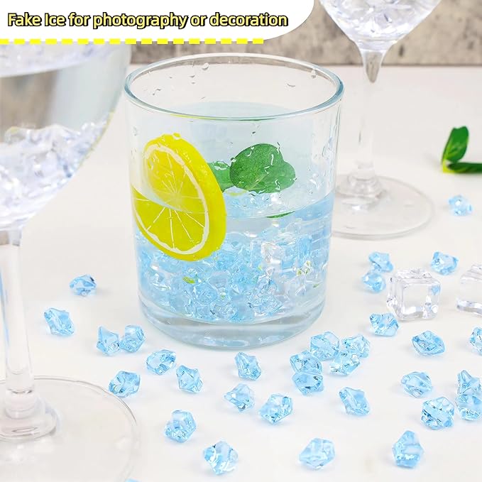 YATOJUZI 500pcs Fake Ice Cubes Sky Blue Acrylic Crushed Rocks Vase Fillers Plastic Diamonds Gems for DIY Party Wedding Centerpiece Table Scatter Prop Display 0.5" (Only Sky Blue)
