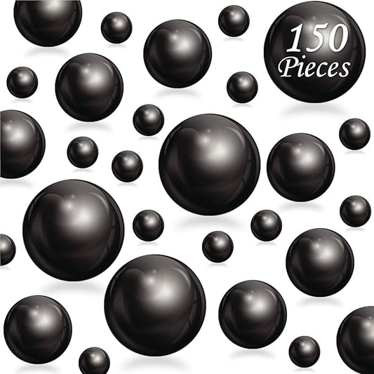 150Pcs Black Polished No Hole Faux Pearl Beads for Vase Filling Decorations, Plastic Pearls Vase Fillers, Table Scatters, Wedding Centerpiece, Home Decor, 8/14/20 mm